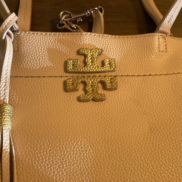 Tory Burch Light Blush Pebbled Leather Tassel Tote - Picture 3 of 12